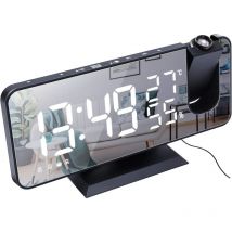 Odipie - Projection Alarm Clock for Bedroom 7.4'' Large led Mirror Display and 4 Dimmer Clock Radio with usb Charging 180° Rotatable 2 Sounds