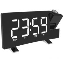 Projection Alarm Clock, Radio Digital Clock with usb Charger, 0-100% Full Range Brightness Dimmer, Dual Alarm Clock for Heavy Sleeper, Snooze White