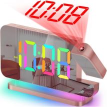 Projection Alarm Clock,7.4 in LED Mirror Digital Clocks Projection on Ceiling Wall,with RGB Night Light,USB C Charging Port,Auto Dimming,Modern Desk