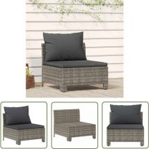 The Living Store Garten-mittelsofa Mit Kissen Grau Poly Rattan - Gartenmöbel - Rattan Gartenmöbel - Lounge Set - Außenwohnsitz - Balkonmöbel