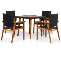 The Living Store 5-tlg. Garten-Essgruppe Poly Rattan Schwarz und Braun - Outdoor-Essgruppe - Gartenmöbel - Esszimmer - Rattan Gartenmöbel