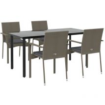 Jinlefu - 5-tlg. Garten-Essgruppe mit Kissen Schwarz und Grau Poly Rattan vidaXL