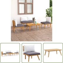 The Living Store 4-tlg. Garten-Lounge-Set mit Auflagen Massivholz Akazie - Gartenmöbeln - Loungemöbel - Esszimmergarnituren - Outdoor Möbel - Holz