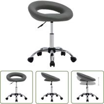 The Living Store Arbeitshocker auf Rollen Grau Kunstleder - Bürostuhl - Rollstuhl - Arbeitshocker - Bürobedarf - Ergonomischer Stuhl