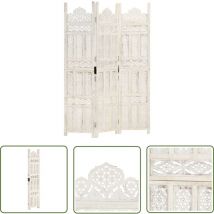 Prolenta Premium - The Living Store 3tlg. Raumteiler Handgeschnitzt Weiß 120×165cm Mango Massivholz - Raumteiler - Holz Raumteiler - Handgeschnitzter