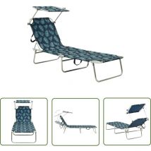 Prolenta Premium - The Living Store Klappliege Mit Sonnendach Stahl Blattmuster - Klappliege - Sonnenliege - Gartenliege - Strandliege - Relaxliege