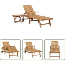 The Living Store Sonnenliege mit Tisch Massivholz Teak - Sonnenliege - Gartenmöbel - Teakholz - Liege - Gartenlounge