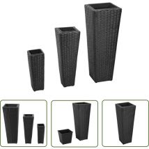 Prolenta Premium - The Living Store Garten-hochbeet 3-tlg. Poly Rattan Schwarz - Blumenkübel - Set - Hochbeet - Gartenmöbel - Outdoor Deko