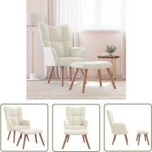 The Living Store Relaxsessel mit Hocker Cremeweiß Samt - Sessel - Samt Sessel - Wohnraum Dekoration - Bequemlichkeit - Cremeweiss