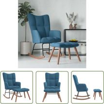 The Living Store Schaukelstuhl mit Hocker Samt Blau - Samtsofa - Relaxsessel - Schaukelstuhl - Lounge Chair - Blau Sofa