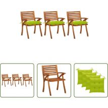 The Living Store Garten-Essstühle mit Kissen 3 Stk. Massivholz Akazie - Gartensessel - Holzsessel - Esszimmerstühle - Outdoor Möbel - Gartenmöbel