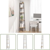 Jinlefu - The Living Store Eckregal mit 5 Böden Hellbraun und Schwarz 45,5x31,5x180 cm - Eckregal - Bücherregal - Regal - Stauraum - Raumsparsamkeit