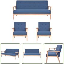 The Living Store 3-tlg. Sofagarnitur Stoff Blau - Sofagarnitur - Couchgarnitur - Wohnlandschaft - Blau Sofa - Gemütlicher Sessel