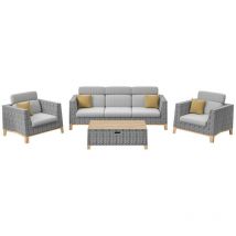 Ensemble salon de jardin complet 4 places Ivano en Aluminium - oak/naturel/gris - Proloisirs