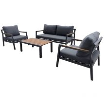 PROLOISIRS Set 4 pièces - GAMES - Aluminium époxy graphite - Accoudoirs Heat look chêne - Coussins déhoussables