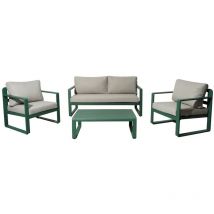 Set 4 pièces - mojito ii - Aluminium époxy - Amande/Gris - 2 fauteuils + 1 canapé + 1 table basse - Proloisirs