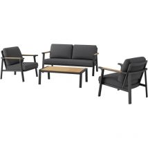Set ensemble 4 pièces Jade en aluminium/heat avec coussins - graphite/oak/gris - Proloisirs