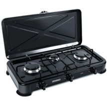 Cuisinière À Gaz Compacte 3 Foyers 2900w – Design Noir En Acier – Idéale Pour Petits Espaces – Facile À Nettoyer Et Sécurisée – Elprom