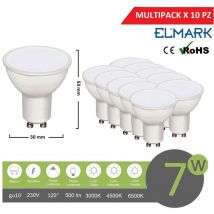 Promopack X10pz faretto led 7w attacco gu10 bianco lampadina copertura opaca luce fredda naturale calda Naturale 4000k
