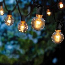 Décoration De Noël Guirlande Lumineuse Intérieur Et Extérieur, Guirlande Guinguette De 25 G40 Ampoules Etanche 7.62m Blanc Chaud Décoration Pour Patio