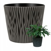 Grauer Blumentopf 16cm Grauer Stein Deckel + Einsatz Poliertes Produkt Schön