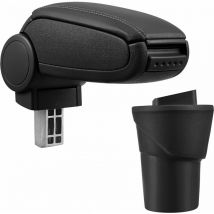 Pro.tec - Accoudoir central pour Nissan Micra K13 - avec compartiment - rembourré - cuir-synthétique - noir avec des coutures noirs