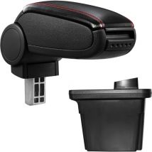 Pro.tec - Reposabrazos central para Hyundai i30 (2007-2012) - apoyabrazos con compartimento - tapizado - polipiel - negro con costuras de color rojo