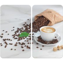 Protection plaque de Cuisson Wenko Lot de 2 Couvre plaque de cuisson en Verre Trempé - Gazinière - Motif Café Aromatica - 30x52cm