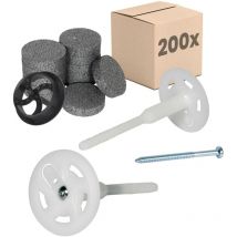 Protektor Dämmstoff-schraubdübel Wdvs Dübel Für Fassadendämmung - 18cm, 200 Dübel + 200 Rondelle + 1 Fräser, Weiß