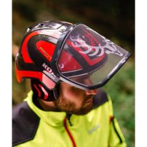 Forsthelm / Schutzhelm kox Edition mit Gehörschutz und Visier Integral Forest Schwarz/Rot OneSize - Protos