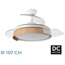 Fabrilamp - Provenza Ventilateur dc 72w 7200lm Blanc/Hêtre 3asp.déployable 36/51x50/107d.3col, Télécommande, Minuterie, Mémoire
