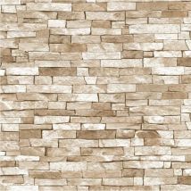 PS - 3D Effect Brick Wallpaper Beige Natural Stone Slate Rustic Weathered Texture p+s