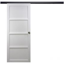 Gd Menuiseries - Porte Coulissante Tamera Blanc 4 Panneaux H204 x L93 + Rail Alu Bandeau Noir Et 2 Coquilles