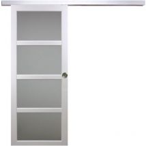 Gd Menuiseries - Porte Coulissante Tana Blanc Vitrée H204 x L93 + Rail Alu Et 2 Coquilles