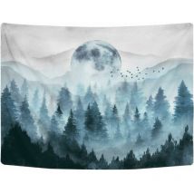 Dksfjkl - Psychedelic Landscapes Wall Tapestry - Forest in Fog - Infinite Mountains - Dark Blue - Sunshine - Wall Tapestry for Bedroom - 210 x 150 cm