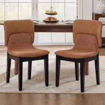 Wahson Esszimmerstühle 2er Set, Pu-leder Küchenstühle Mit Holzbeinen, Moderne Patchwork Stühle Aus Chenille, Braun