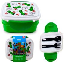 Puckator Fiambrera Bento Con Cubiertos Y Cierre De Clip – Creeper Y Tnt – Minecraft
