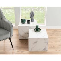 Lisa Design - Pueblo - lot de 2 tables basses - effet marbre blanc - 58 et 50 cm