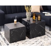 Lisa Design - Pueblo - lot de 2 tables basses - effet marbre noir - 58 et 50 cm