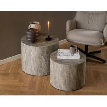 Lisa Design - Pueblo - lot de 2 tables basses rondes - effet marbre gris - 58 et 50 cm