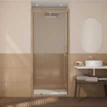 Puerta de Ducha Pivotante 90x200cm - Perfiles Aluminio Madera - Vidrio 6mm
