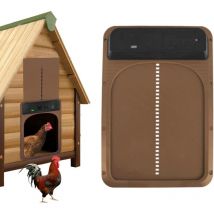 Puerta automática para gallinero Rosvola con energía solar, temporizador de amanecer/atardecer y sensor de luz, color marrón
