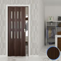 Forte - Puerta plegable de interior de pvc 88,5x214 cm mod. Luciana Vetro color nuez mansonia con vidrio transparente