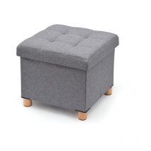 Jobgar - puf almacenaje gris con patas de madera 38x38x34cm