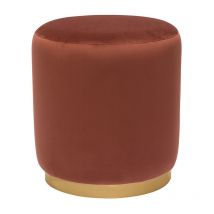 Miliboo - Puf rotondo in velluto rosso mattone e metallo dorato D40 cm amaya