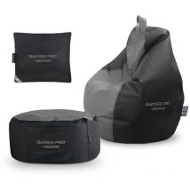 Happers - Pack Gamer Gris: Puff Gamer pro + Reposapies + Cojín Pack Gamer pro Gris