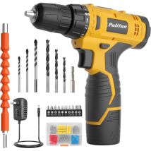 12 v Cordless Drill, Cordless Drill Set, 3/8 Inch Keyless Drill Chuck, Pink Electric Screwdriver, 21+1 Torque Setting Yellow - Pulituo