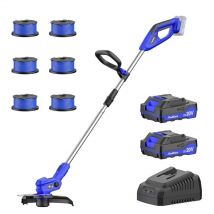 Pulituo - Battery Grass Trimmer, 2-in-1 20 v Cordless Grass Trimmer with Automatic Thread Guide, Garden Trimmer with 2 x 2.0 Ah Battery and Charger,