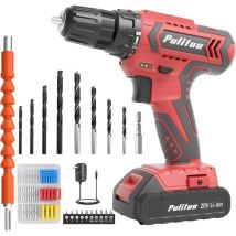 PULITUO Cordless Drill Set, 20V Electric Power Drill with Battery And Charger, 30N.m and 21+1 Torque, 2 Variable Speeds, with 59pcs Drill Driver Bits