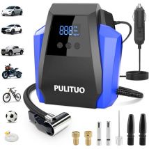 Pulituo - Portable Air Compressor for Car Tires, 12V dc Tire Inflator with Digital Pressure Gauge, Auto Pump with Emergency led Light, Fast Inflation